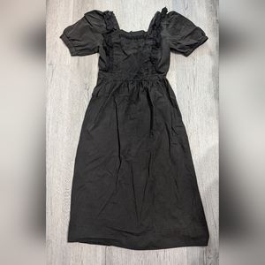 Style Nanda Black Cotton Puff Sleeve Midi Dress - K-Fashion Free Size